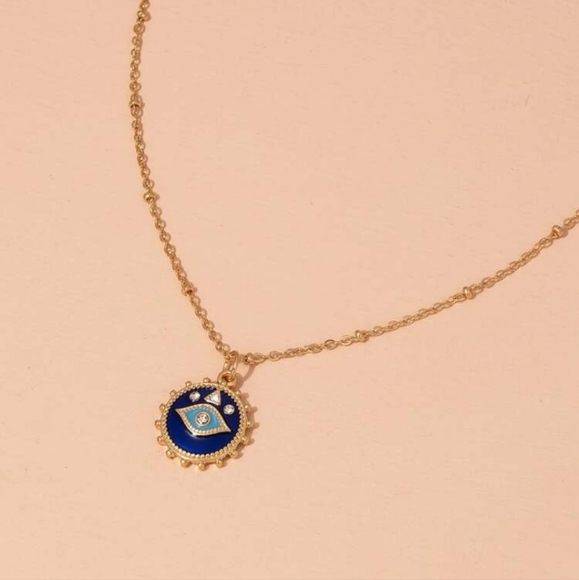 MAKE A WISH GOLD EYE NECKLACE WITH GIFT CARD BLUE PRETTY BOHO GIFT SEXY Cute - Picture 2 of 3